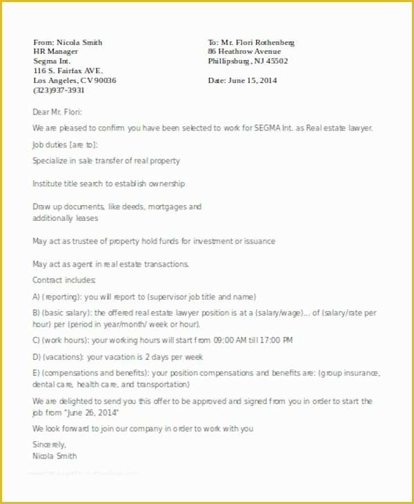 Real Estate Offer Letter Template Free Of 7 Real Estate Fer Letter Free Sample Example format