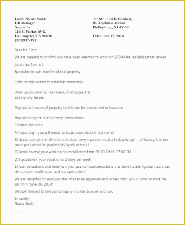 Real Estate Offer Letter Template Free Of 7 Real Estate Fer Letter Free Sample Example format