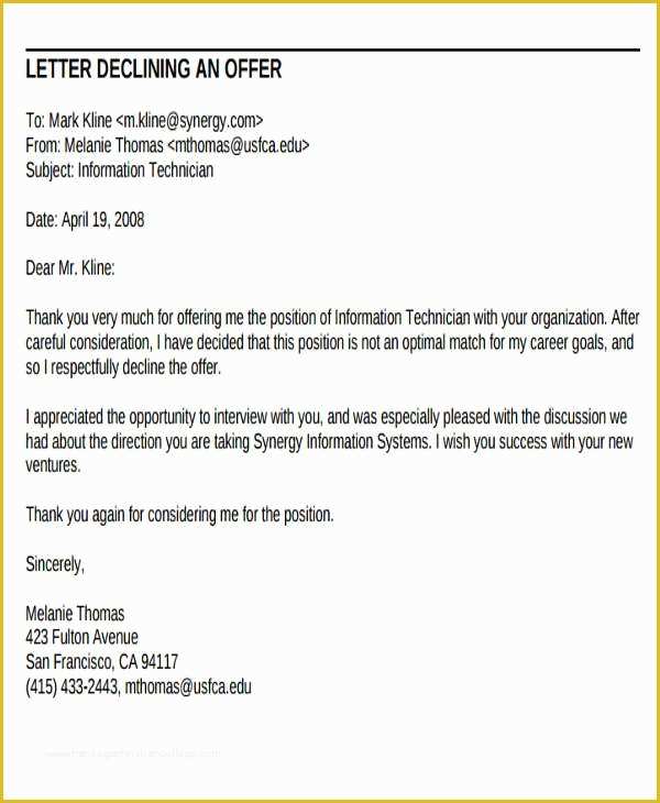 Real Estate Offer Letter Template Free Of Fer Rejection Letter Template 5 Free Word Pdf format