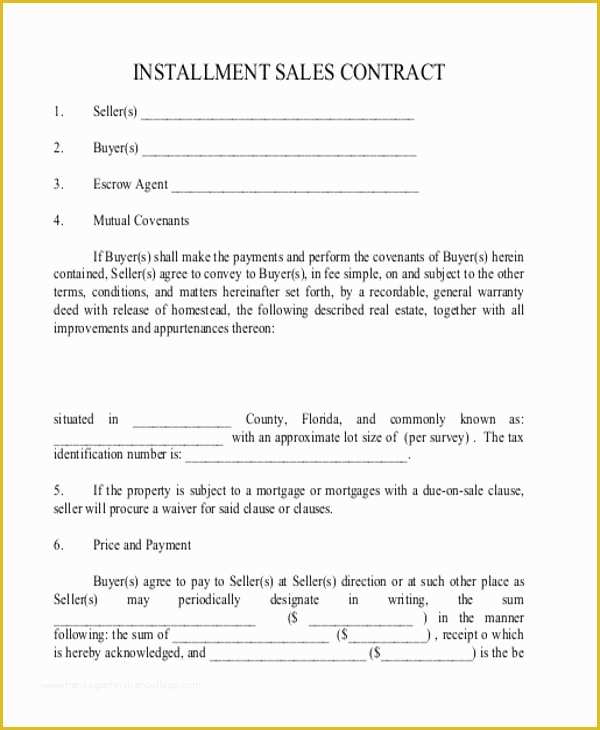 Real Estate Sales Agreement Template Free Of 12 Sample Installment Sales Contracts