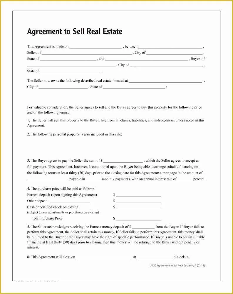 Real Estate Sales Agreement Template Free Of Agreement to Sell Real Estate forms and Instructions