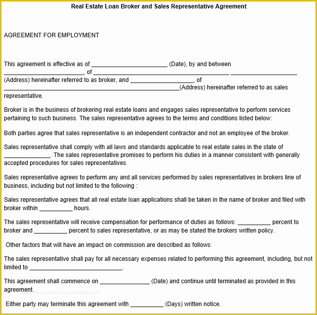 Real Estate Sales Agreement Template Free Of Sales Representative Agreement Template
