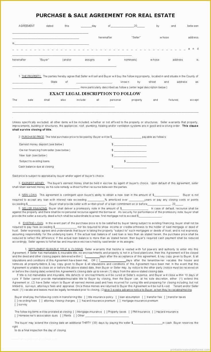 Real Estate Sales Agreement Template Free Of Sample Printable Sales Contract for Ing Subject 2 form