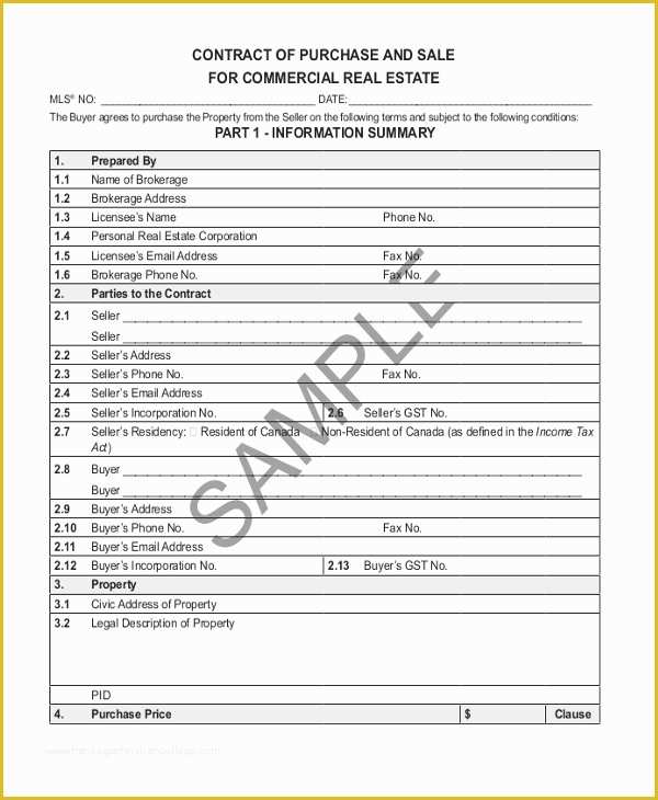 Real Estate Sales Agreement Template Free Of Sample Real Estate Sales Contract form 8 Free Documents