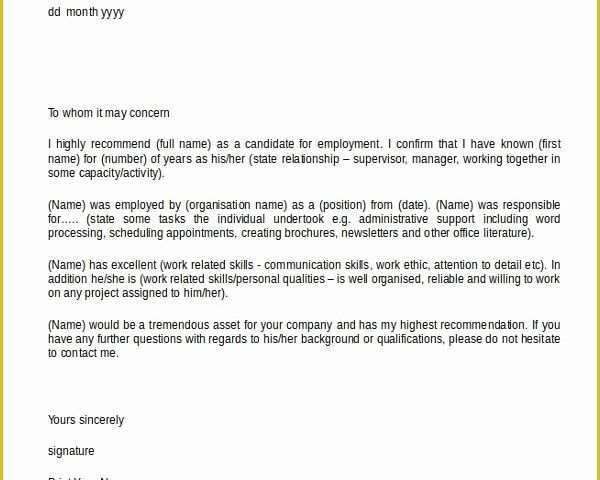 Reference Letter Template Free Of 13 Employment Reference Letter Templates Free Sample