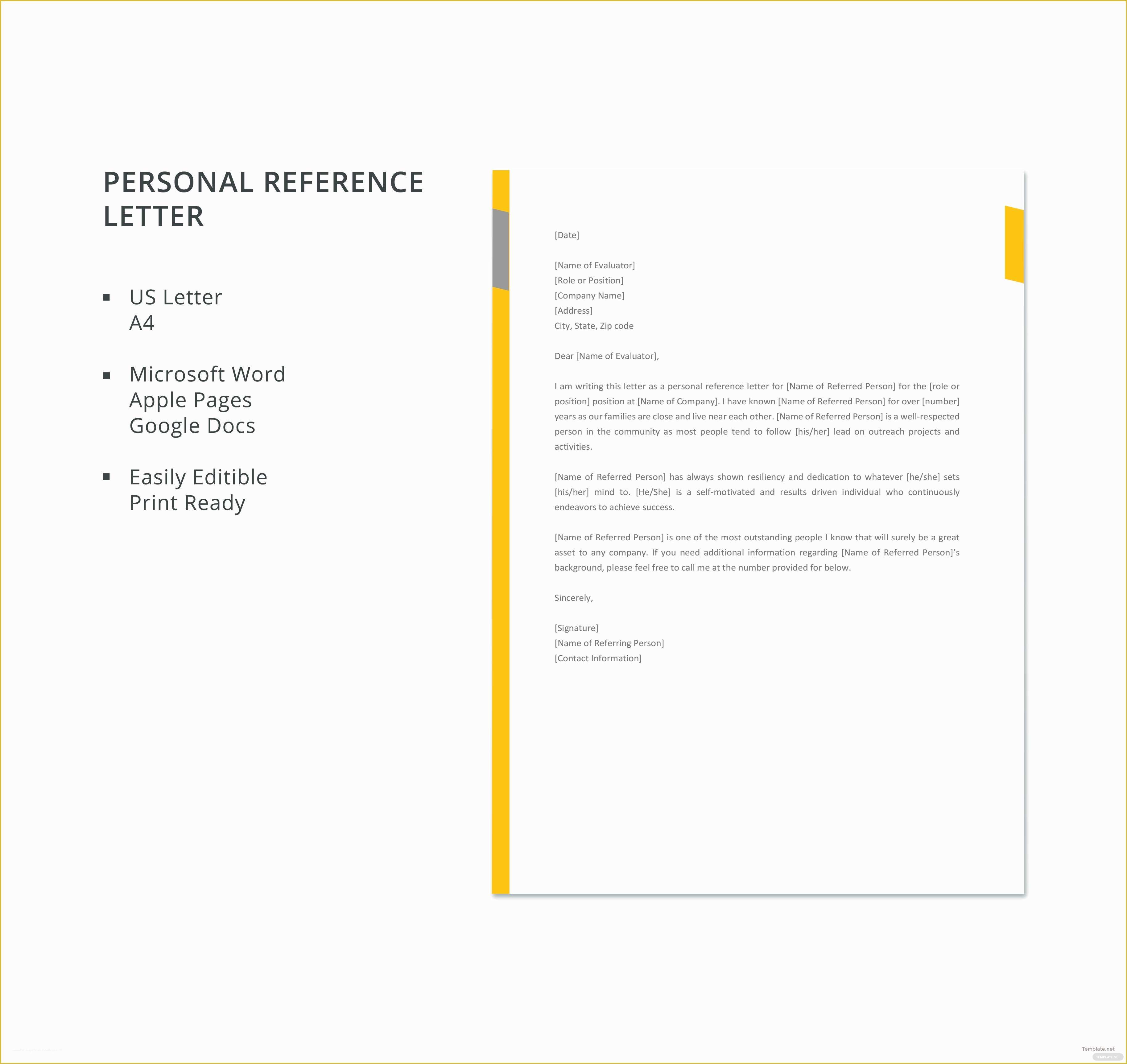 Reference Letter Template Free Of Free Personal Reference Letter Template In Microsoft Word