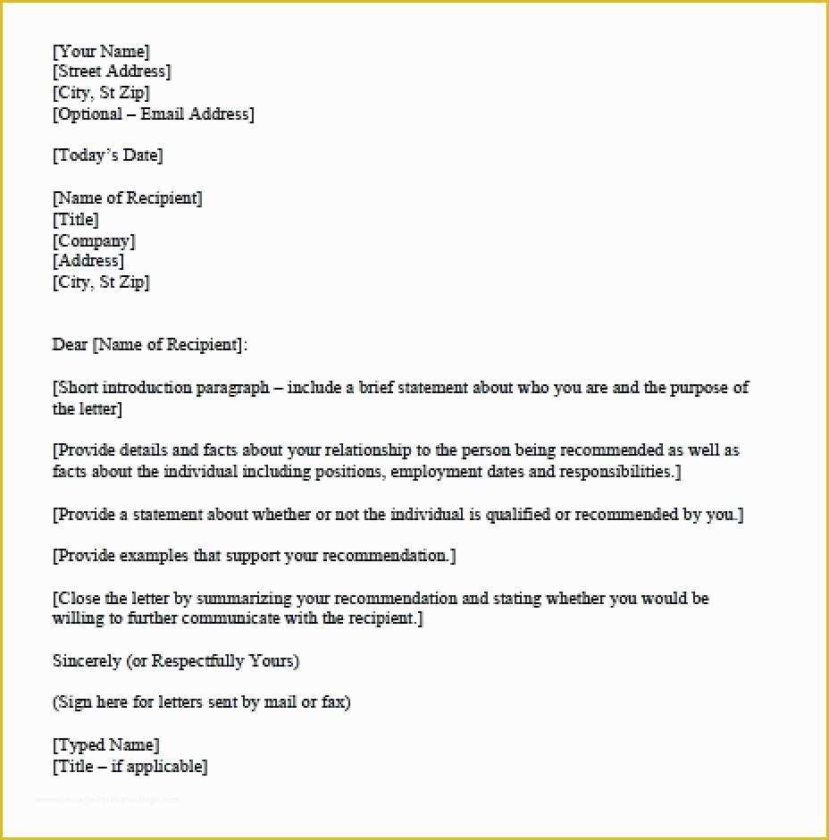 Reference Letter Template Free Of Template Letter Re Mendation Character Reference