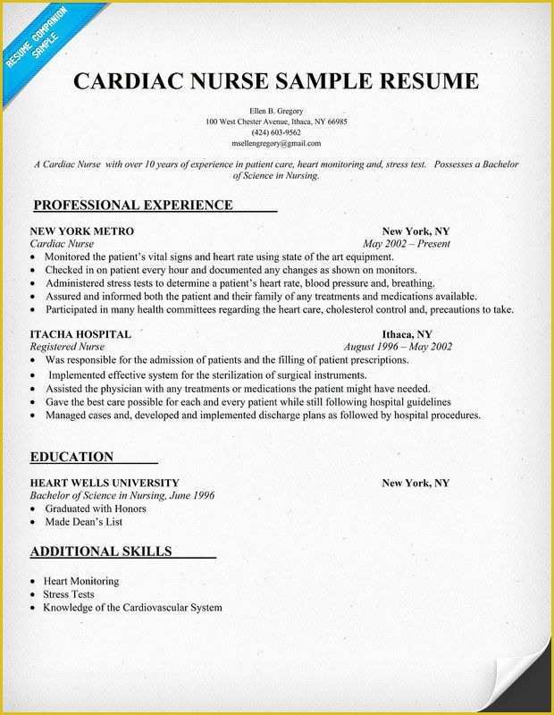 Registered Nurse Resume Template Free Of Cardiac Nurse Resume Sample Resume Panion