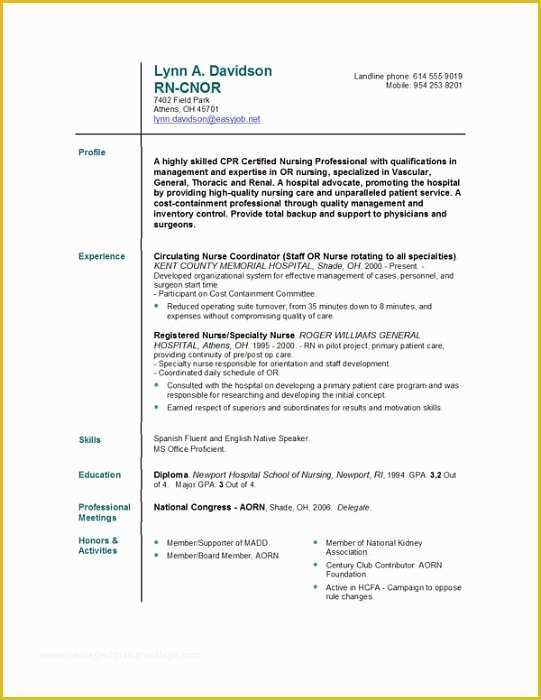 Registered Nurse Resume Template Free Of Free Registered Nurse Resume Templates