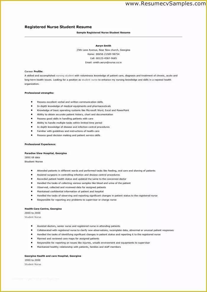 Registered Nurse Resume Template Free Of Nurse Student Resume