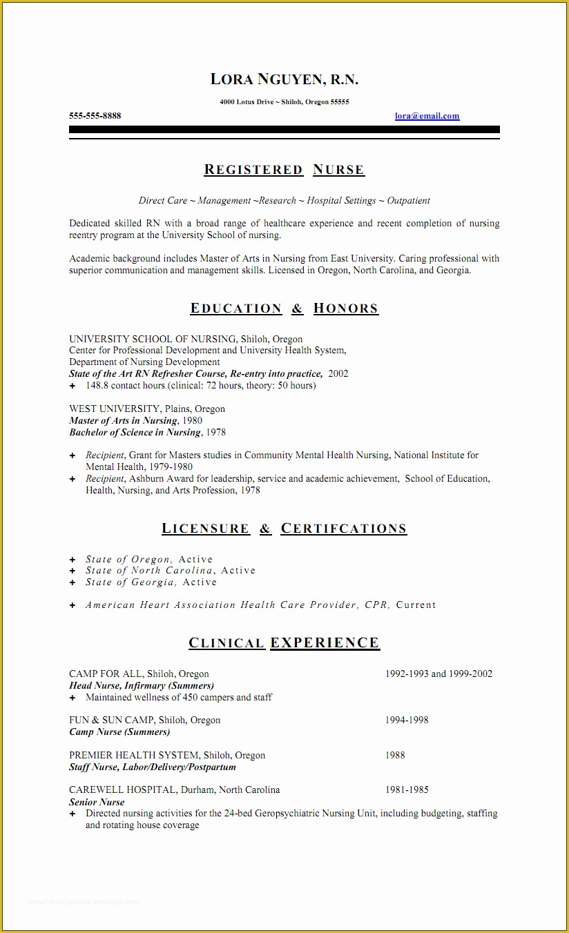 Registered Nurse Resume Template Free Of Rn Resume On Pinterest