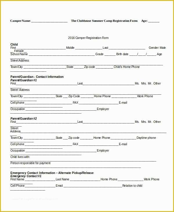 Registration form Template Free Download Of Camp Registration form Template Invitation Template