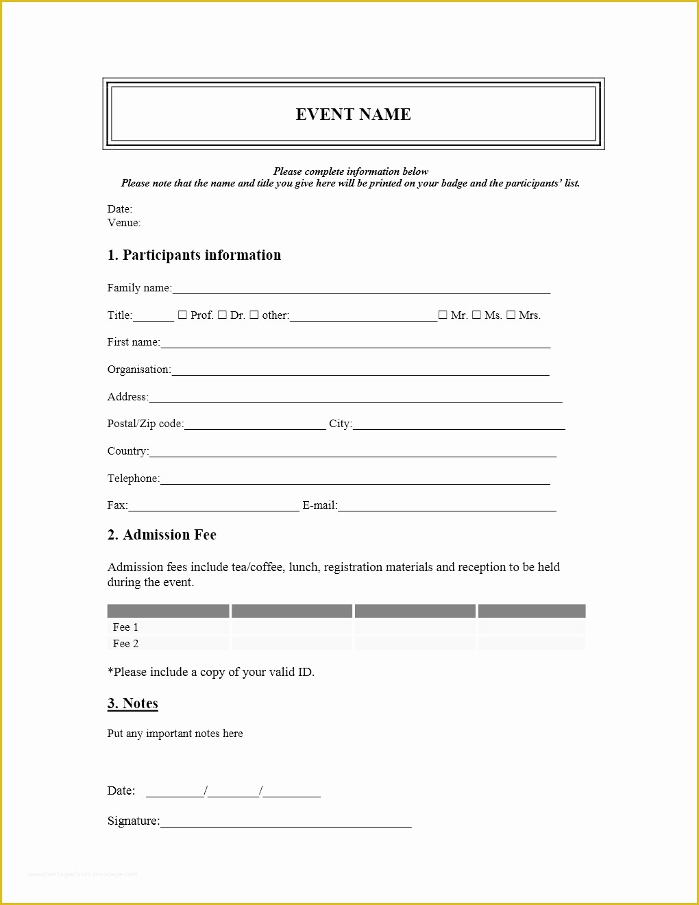 Registration form Template Free Download Of event Registration form