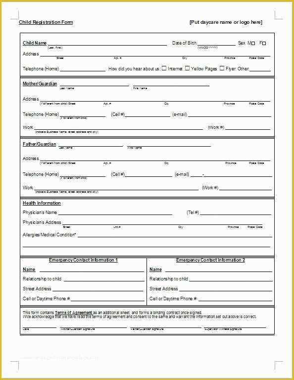 Registration form Template Free Download Of Preschool Registration form Template