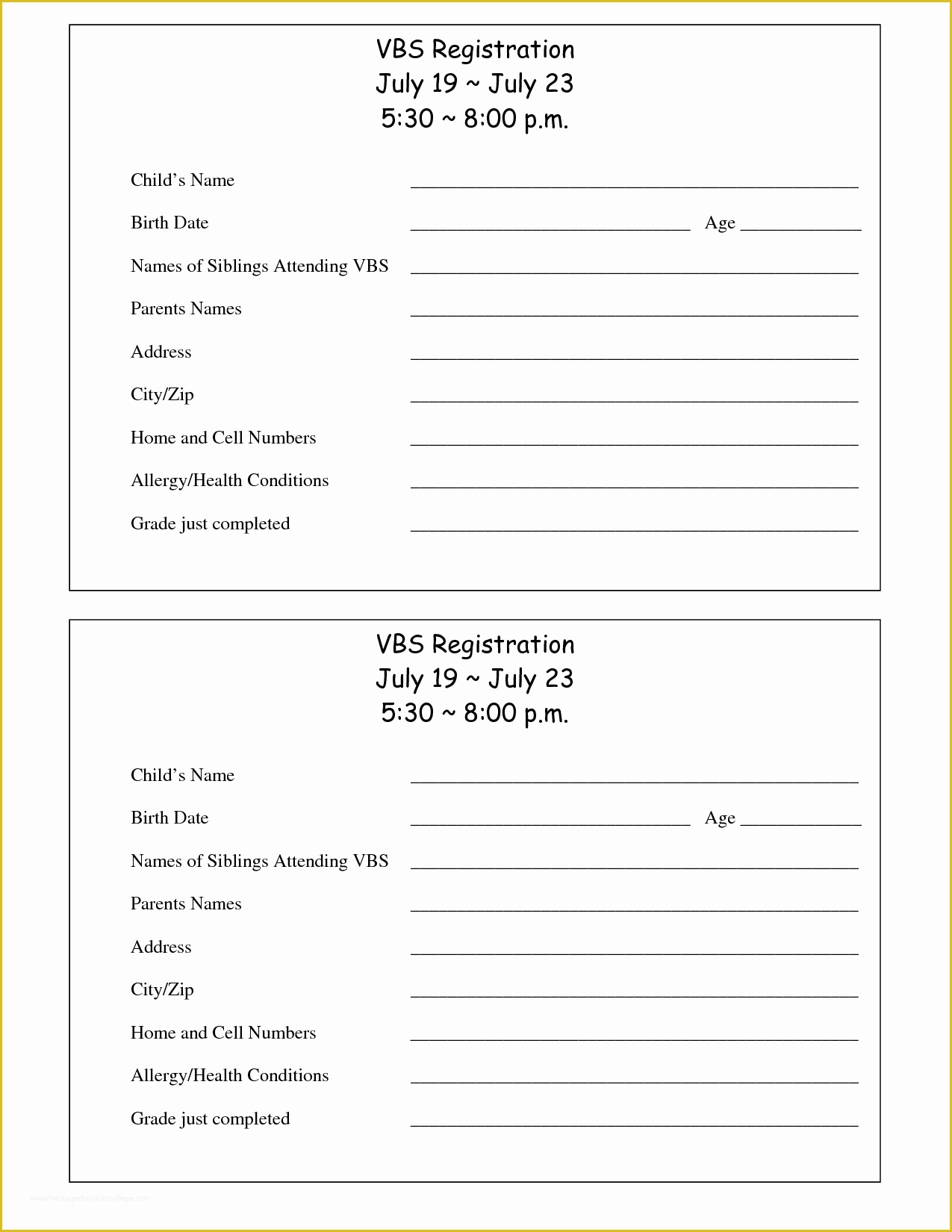 Registration form Template Free Download Of Printable Vbs Registration form Template