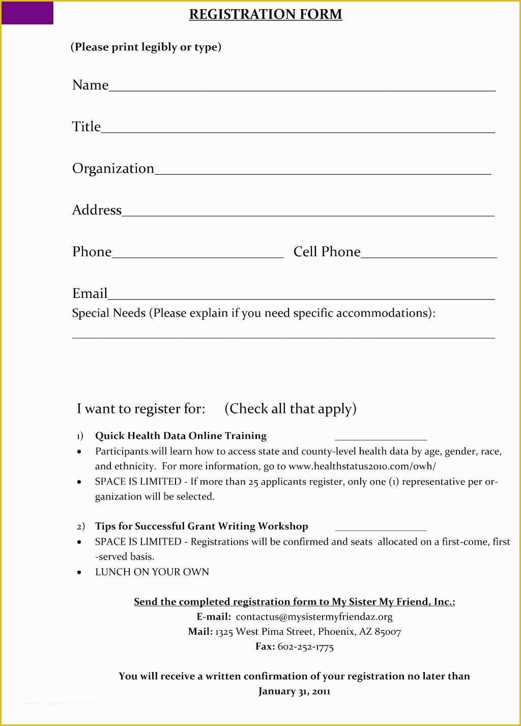 Registration form Template Free Download Of Training Registration form Template