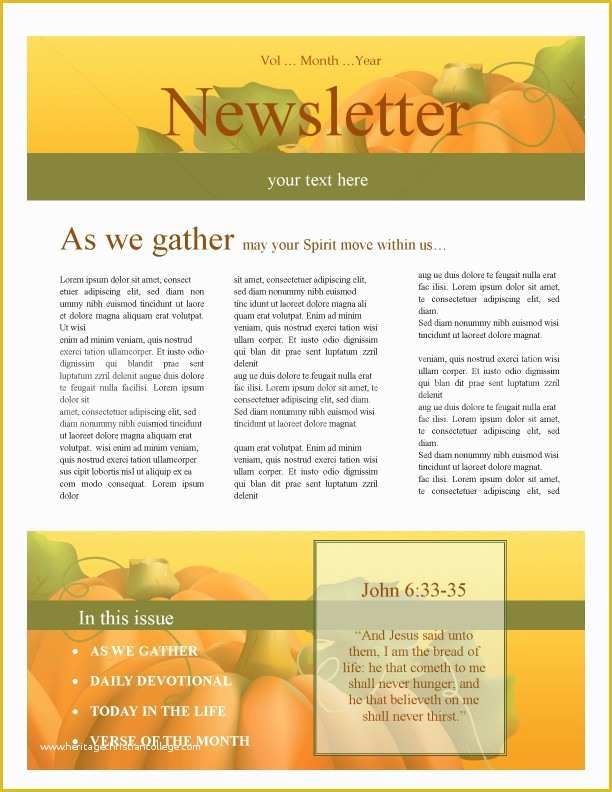 Religious Newsletter Templates Free Of Harvest Time Church Newsletter Template