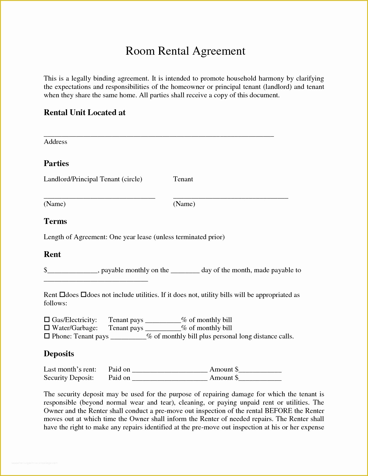 Rental Agreement Template Free Of 6 Room Lease Agreement