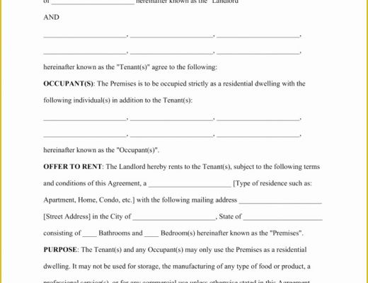 Rental Agreement Template Free Of Blank Lease Agreement Example Mughals