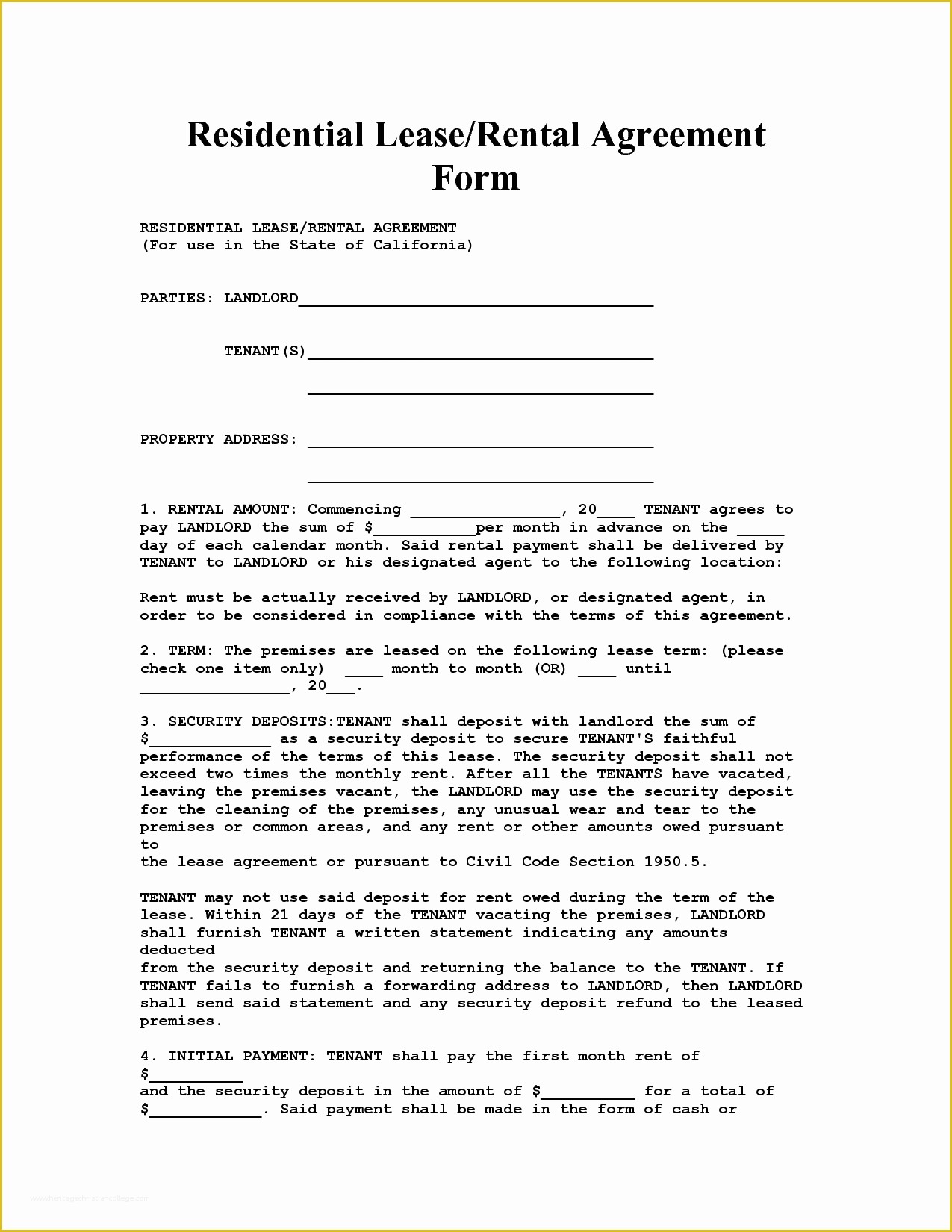 Rental Agreement Template Free Of California House Lease Agreement form