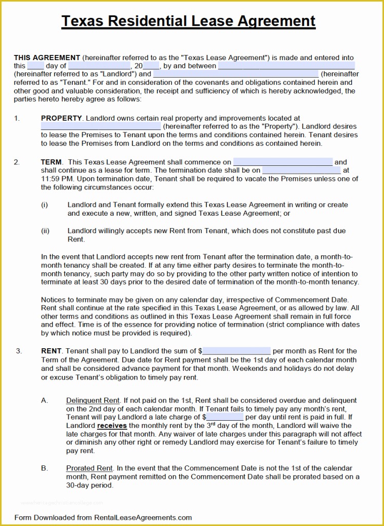 Rental Agreement Template Free Of Free Texas Standard Residential Lease Agreement Template