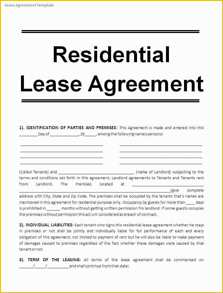 Rental Agreement Template Free Of Printable Sample Free Lease Agreement Template form