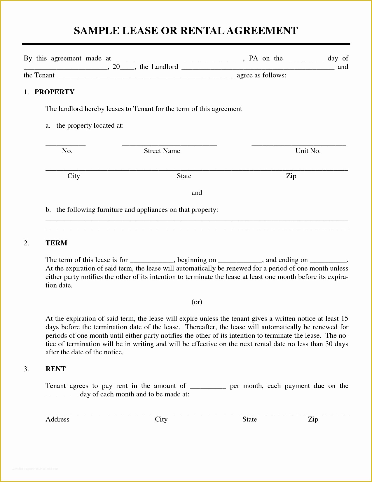 Rental Agreement Template Free Of Sample Lease or Rental Agreement