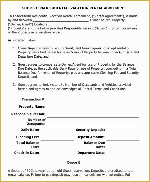 Rental Lease Template Free Download Of 10 Vacation Rental Agreement – Free Sample Example