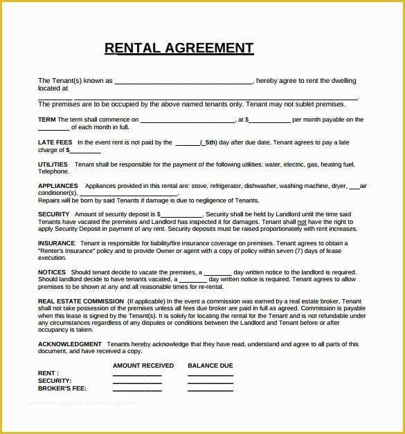 Rental Lease Template Free Download Of 6 Rental Lease Agreement – Free Samples Examples format