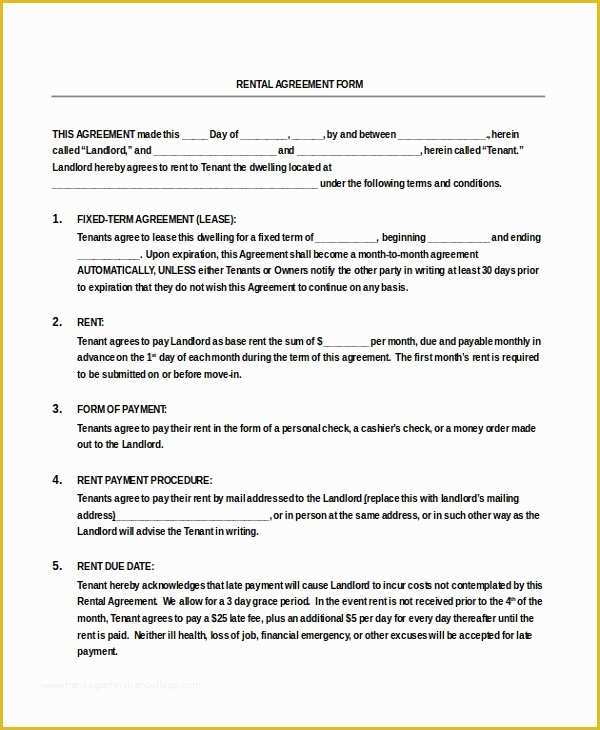Rental Lease Template Free Download Of Rental Agreement form – 10 Free Word Pdf Documents