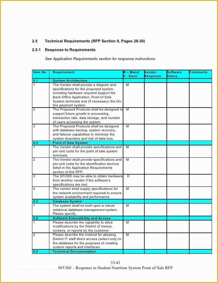 Response to Rfp Template Free Of Sns Pos System Rfp Response Template