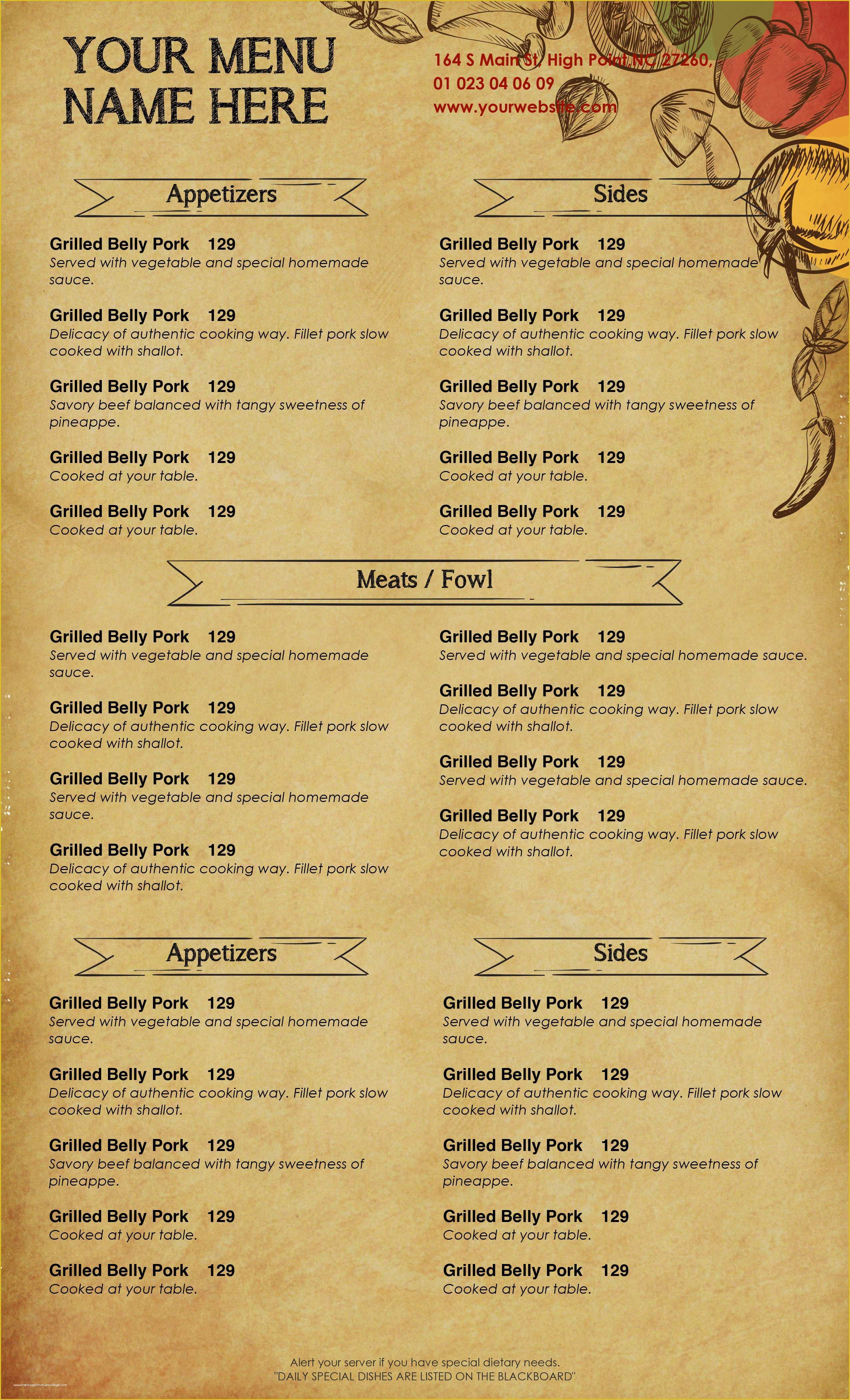 Restaurant Menu Template Free Of Design & Templates Menu Templates Wedding Menu Food