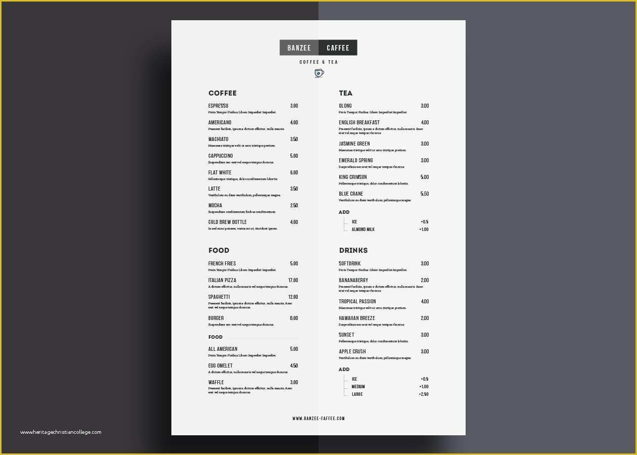 Restaurant Menu Template Free Of E Page Restaurant Menu Template