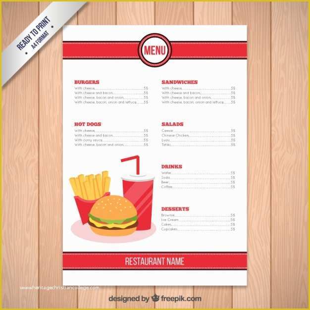 Restaurant Menu Template Free Of Fast Food Restaurant Menu Template Vector