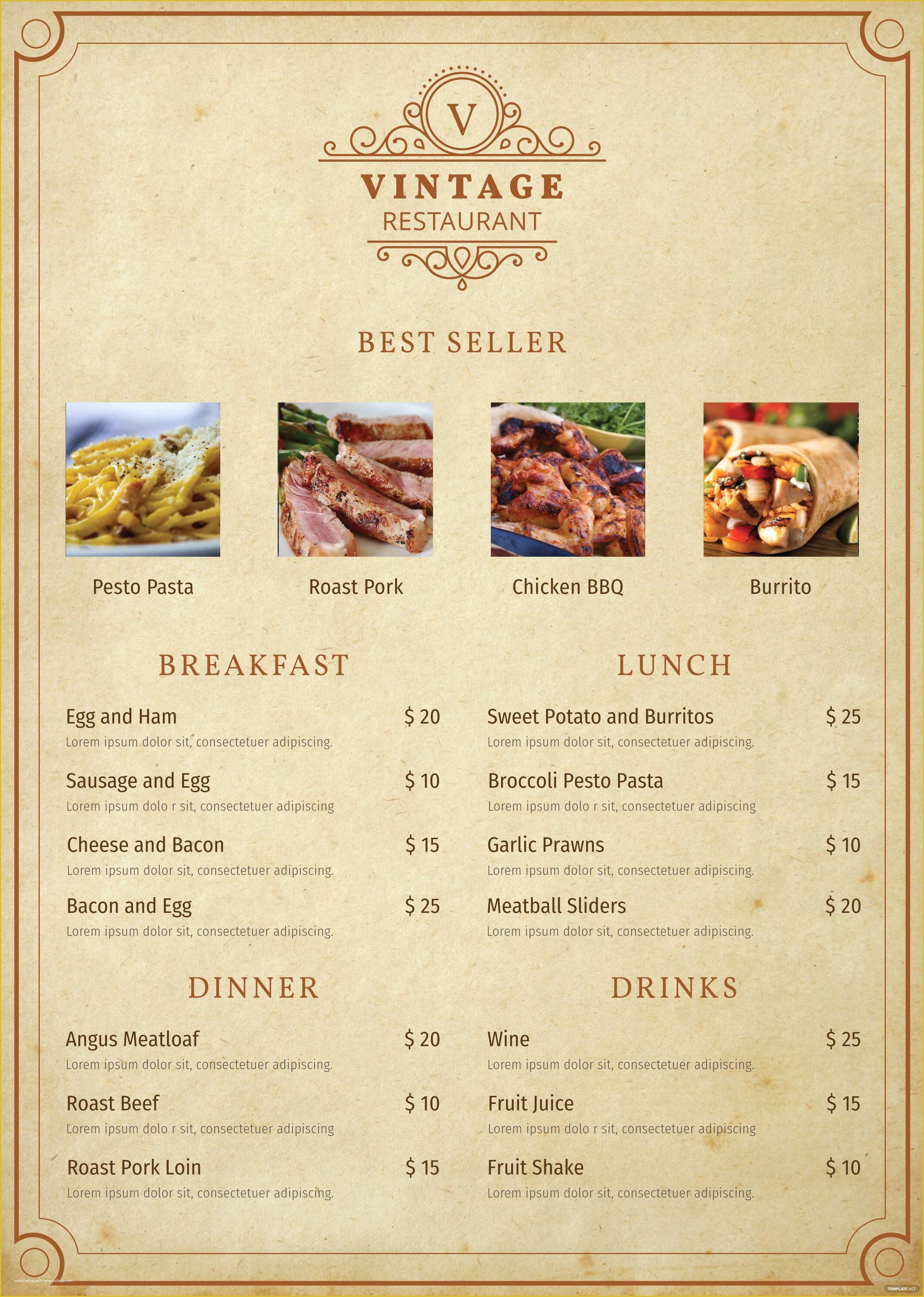 Restaurant Menu Template Free Of Free Vintage Menu Template In Adobe Shop Illustrator