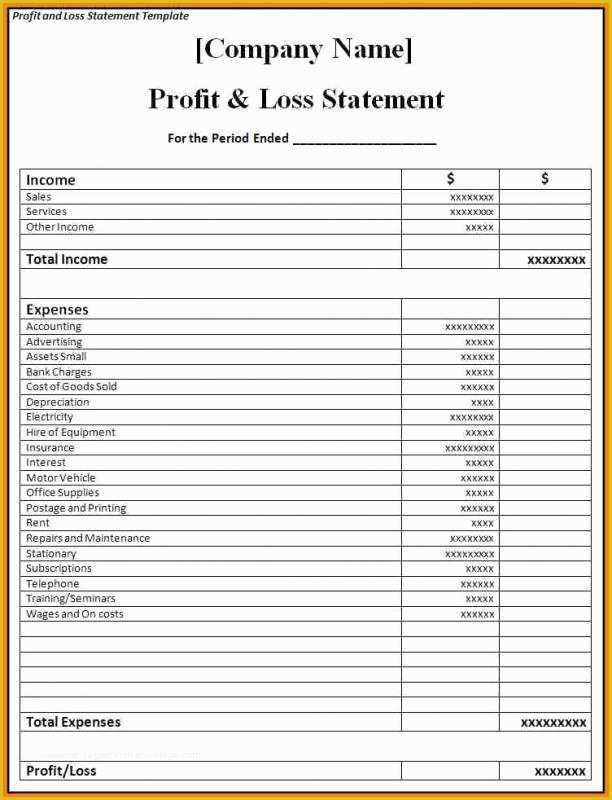 Restaurant Profit and Loss Statement Excel Template Free Of Blank Profit and Loss Statement Pdf