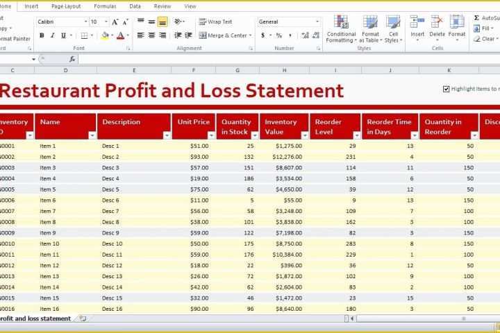 Restaurant Profit and Loss Statement Excel Template Free Of Restaurant Profit and Loss Statement Template Excel