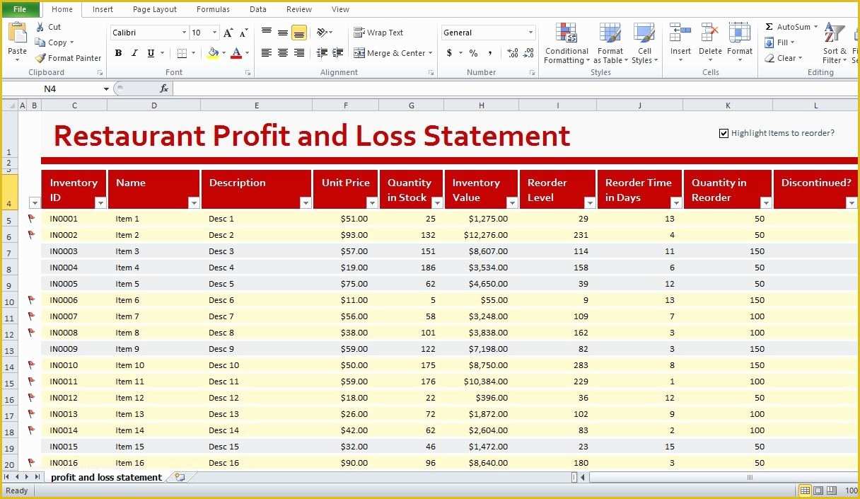 Restaurant Profit and Loss Statement Excel Template Free Of Restaurant Profit and Loss Statement Template Excel