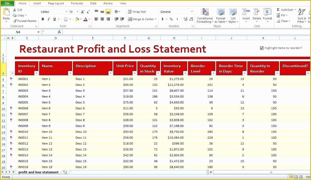 Restaurant Profit and Loss Statement Excel Template Free Of Template Profit Loss Template Excel