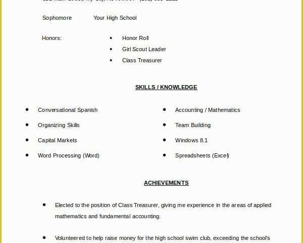 Resume Templates Free for High School Students Of 11 High School Student Resume Templates Pdf Doc