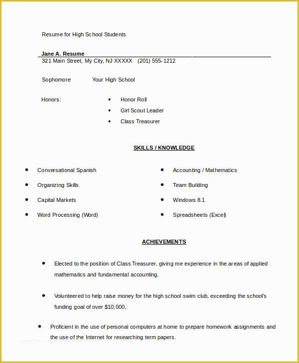 Resume Templates Free for High School Students Of 11 High School Student Resume Templates Pdf Doc