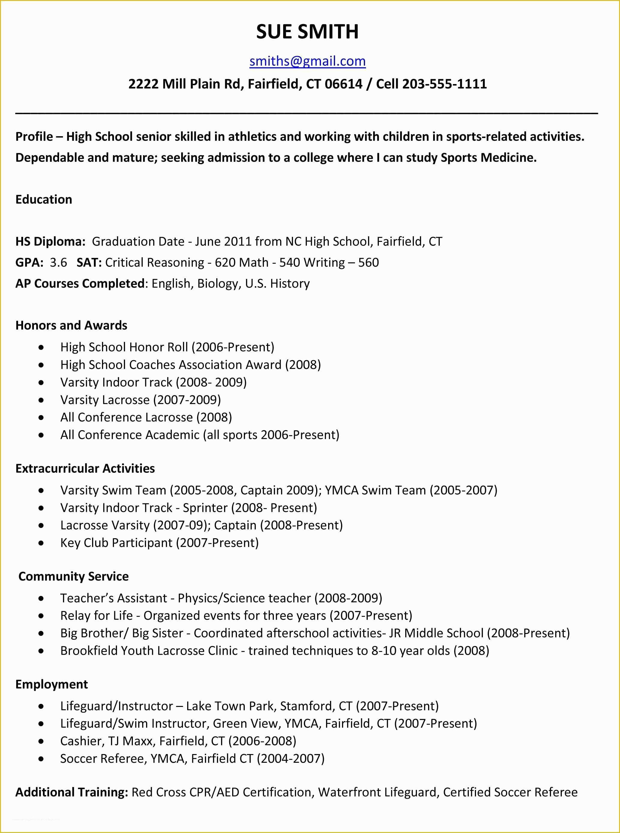 Resume Templates Free for High School Students Of Example Resume for High School Students for College