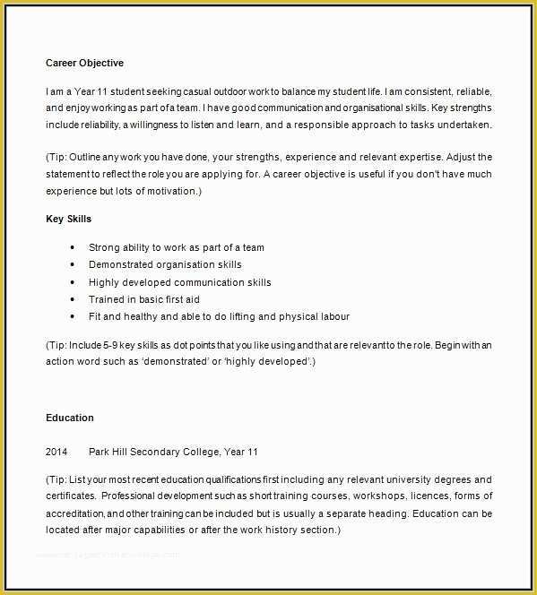 Resume Templates Free for High School Students Of Free Printable Resume Template for High School Students