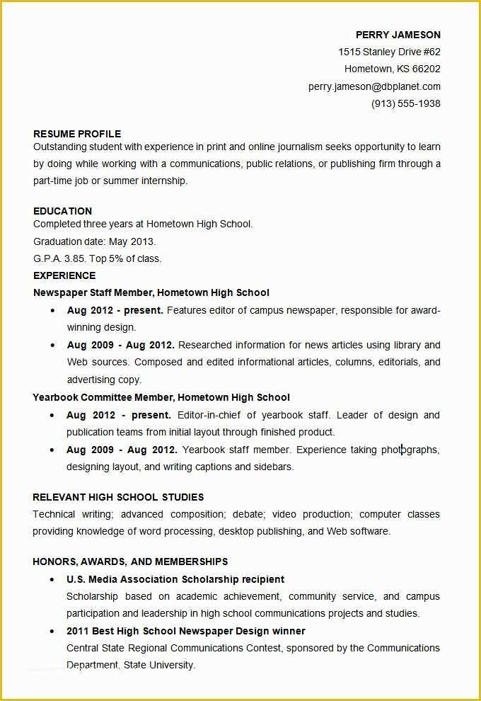 Resume Templates Free For High School Students Of Microsoft Word Resume 