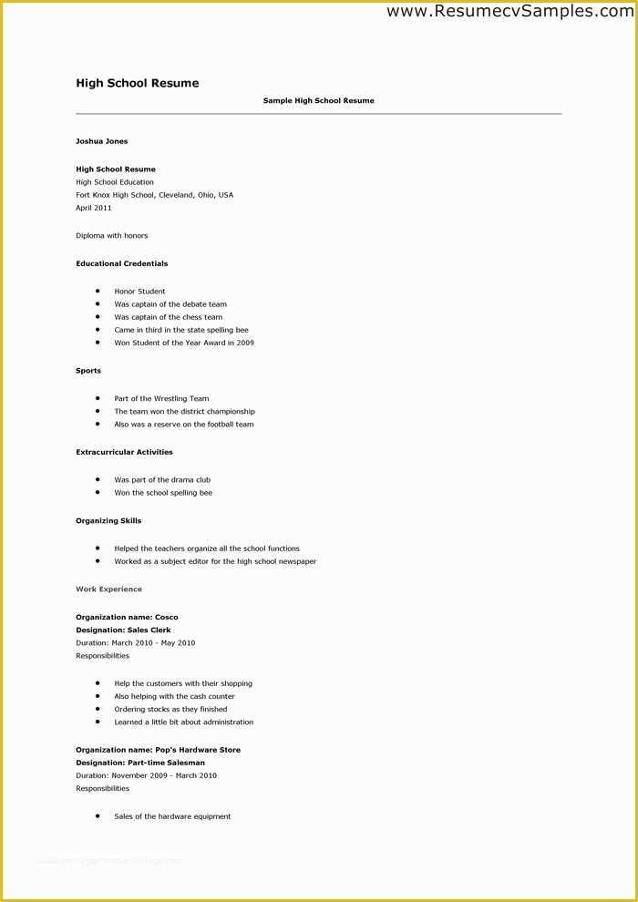 Resume Templates Free for High School Students Of Simple Resume for High School Student Best Resume Collection