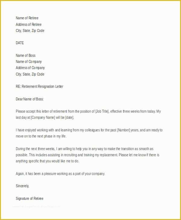 Retirement Resignation Letter Template Free Of 12 Retirement Resignation Letter Template Free Word