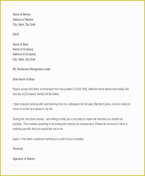 Retirement Resignation Letter Template Free Of 12 Retirement Resignation Letter Template Free Word