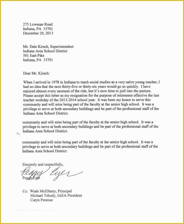 Retirement Resignation Letter Template Free Of 7 Sample Retirement Resignation Letters