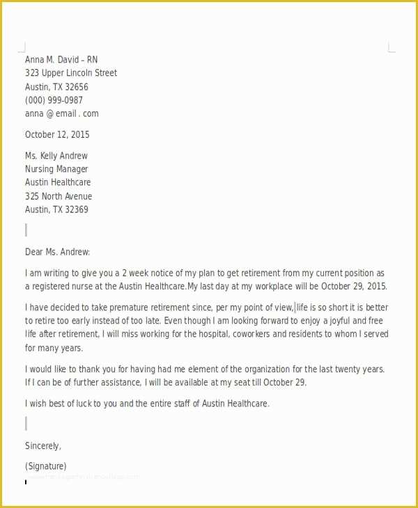 Retirement Resignation Letter Template Free Of 7 Sample Retirement Resignation Letters – Pdf Word