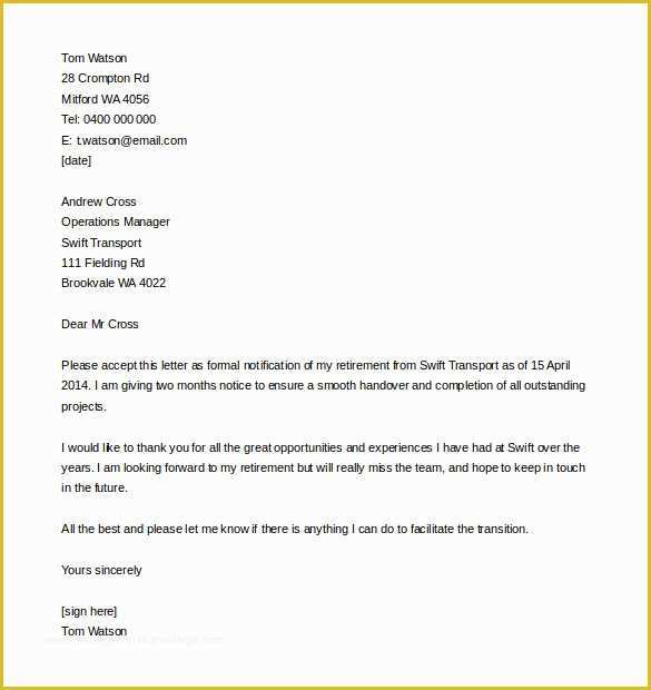 Retirement Resignation Letter Template Free Of 9 Retirement Letter Templates Word Pdf